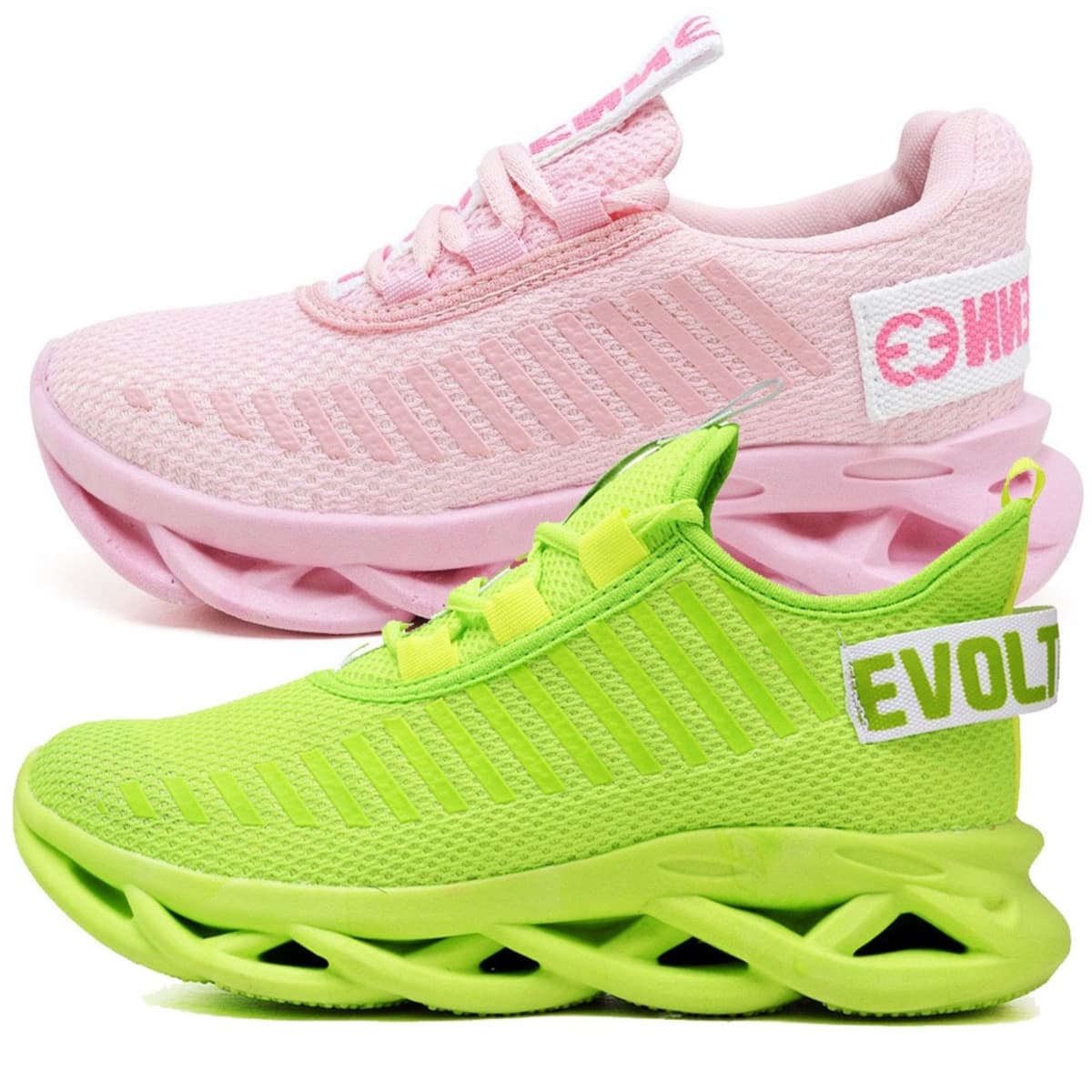 Kit 2 Tênis Easy Style Feminino Evoltenn Solado Trançado Moderno Rosa e Verde