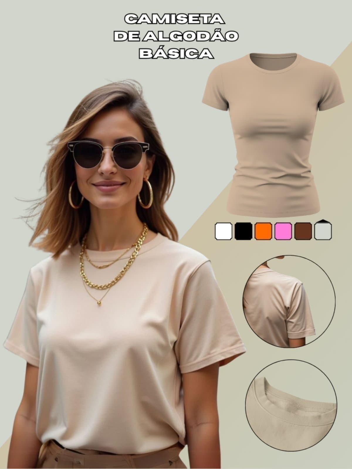 Camiseta GuGi Plus Size Lisa T-shirt Feminina Moda Camisa Básica Blusinha Caqui