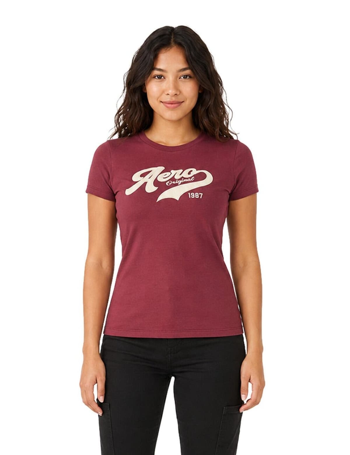 Camiseta Manga Curta Feminina Bordada Aéropostale 98120144 Vinho
