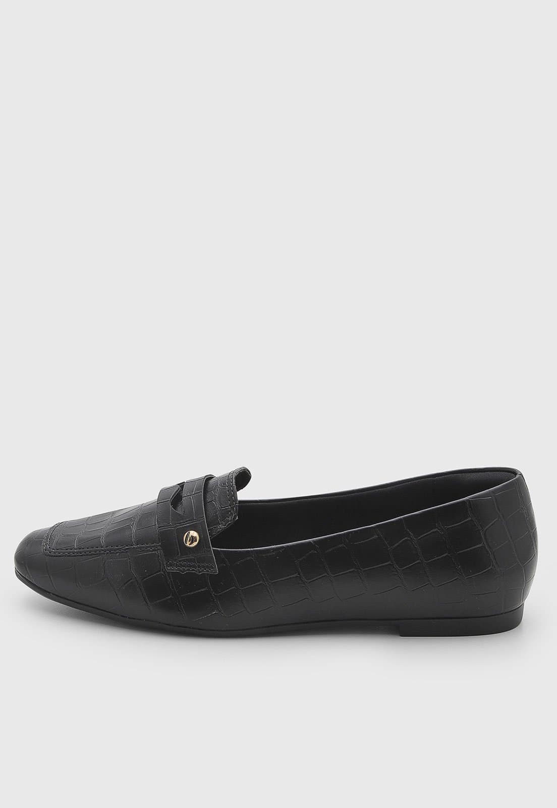 Mocassim Feminino cê Textura Croco Preto