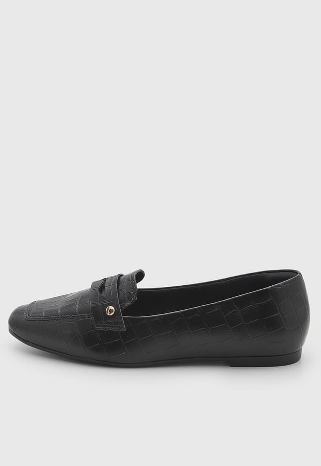 Mocassim Feminino cê Textura Croco Preto