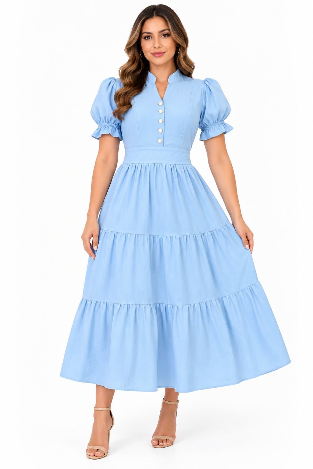 Vestido Midi Camiseiro D Bell Outlet Fashion Azul