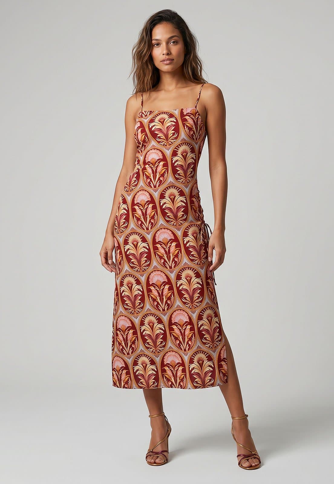 Vestido Feminino FARM Estampado Alças Finas Vermelho