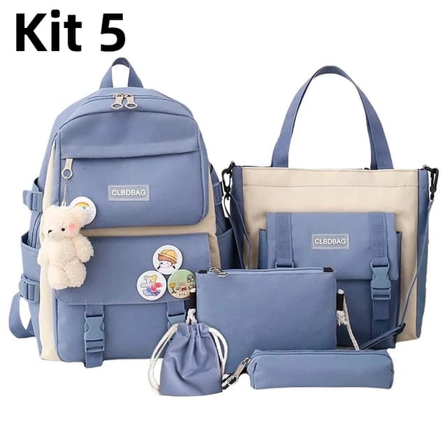Kit 5 Bolsa Mochila Femina Musculina De Nylon adequado Para Escola Multiuso