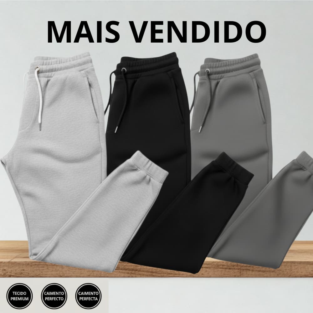 Kit Calça de Moletom Algodão unissex com Elástico e Punho Estilo e Conforto