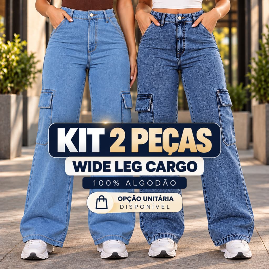 Kit 2 Calças Jeans Wide Leg Cargo | Com Opção Unitária