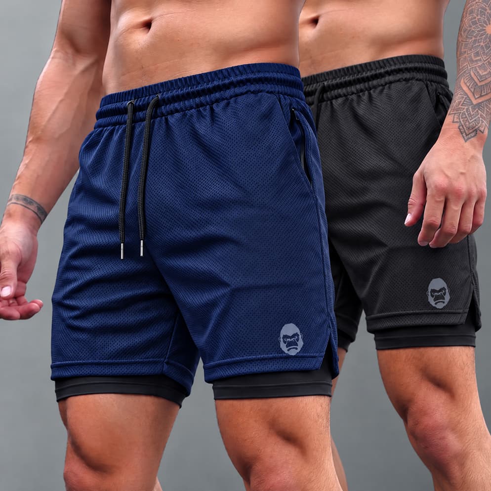 Kit 2 Bermudas Masculinas Kong 2 em 1 para Academia Treino Compressão