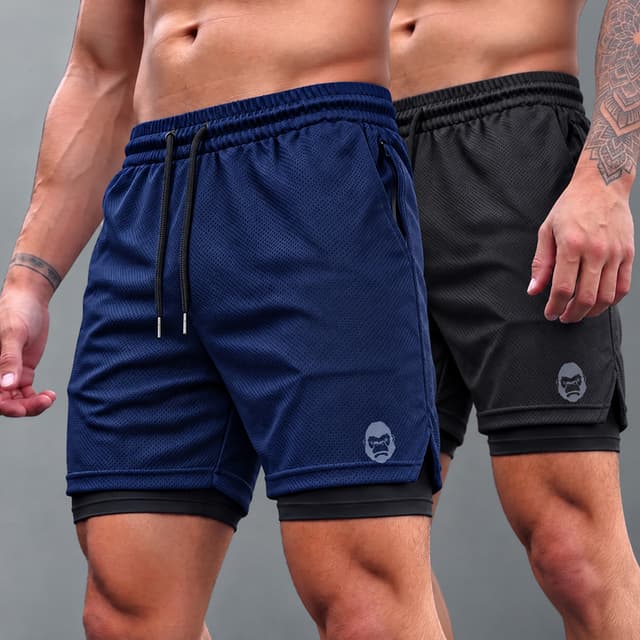 Kit 2 Bermudas Masculinas Kong 2 em 1 para Academia Treino Compressão
