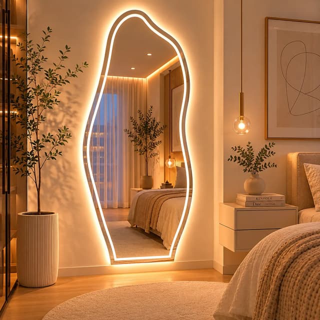 Espelho Grande Com Led Forte de 3 Cores e Botão Touch Jateado 90x40 Banheiro Quarto Sala Premium