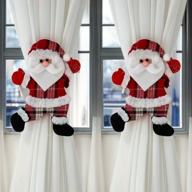 Clipes de Cortina com Tema de Natal, Clipes de Cortina do Papai Noel, Decorações de Férias, Clipes de Cortina de Rena, C
