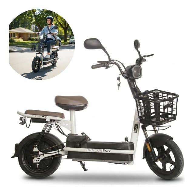 Bicicleta Elétrica 48V Scooter C/Bateria Removível Importway Autonomia Até 25km Velocidade 32kmh Bike Urbana Branca