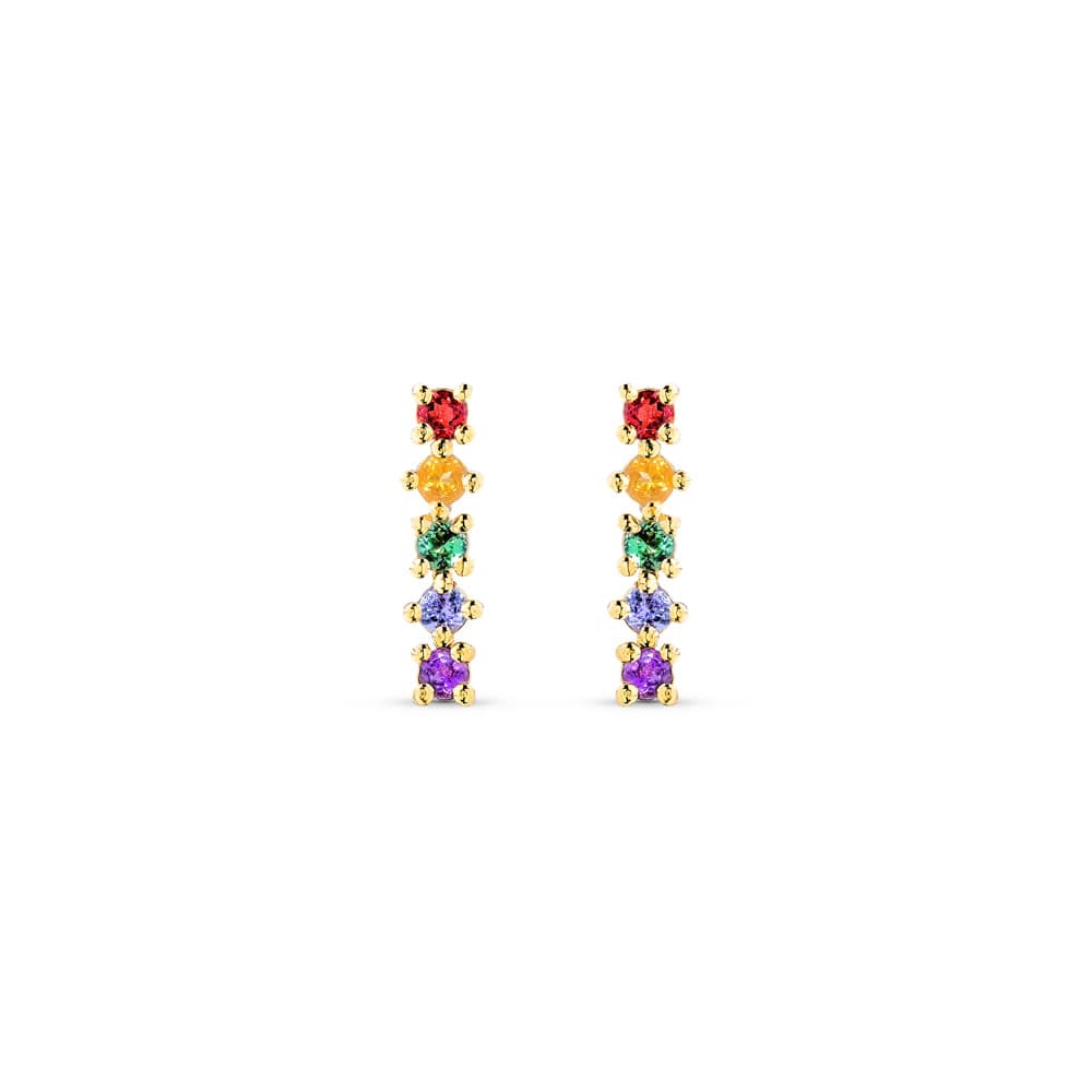 Brinco Ear Cuff Rainbow em Ouro Amarelo 18k com Turmalina Verde, Tanzanita, Granada, Citrino e Ametista Roxa