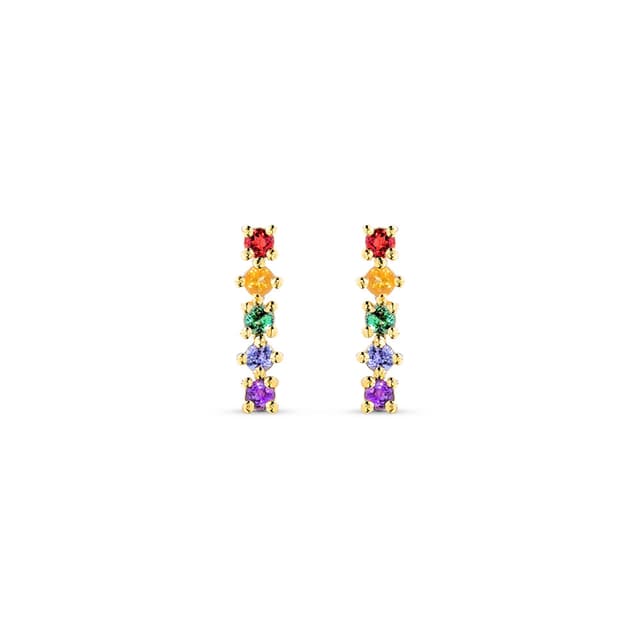 Brinco Ear Cuff Rainbow em Ouro Amarelo 18k com Turmalina Verde, Tanzanita, Granada, Citrino e Ametista Roxa