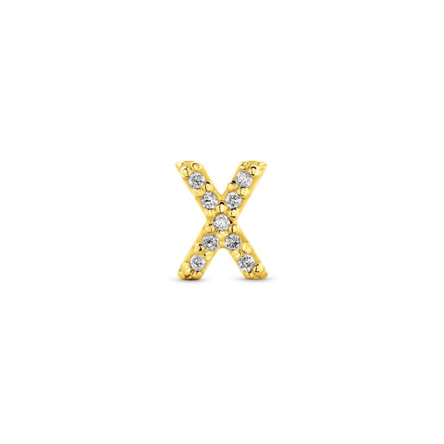 Brinco Único Letra X em Ouro Amarelo 18k com Diamantes