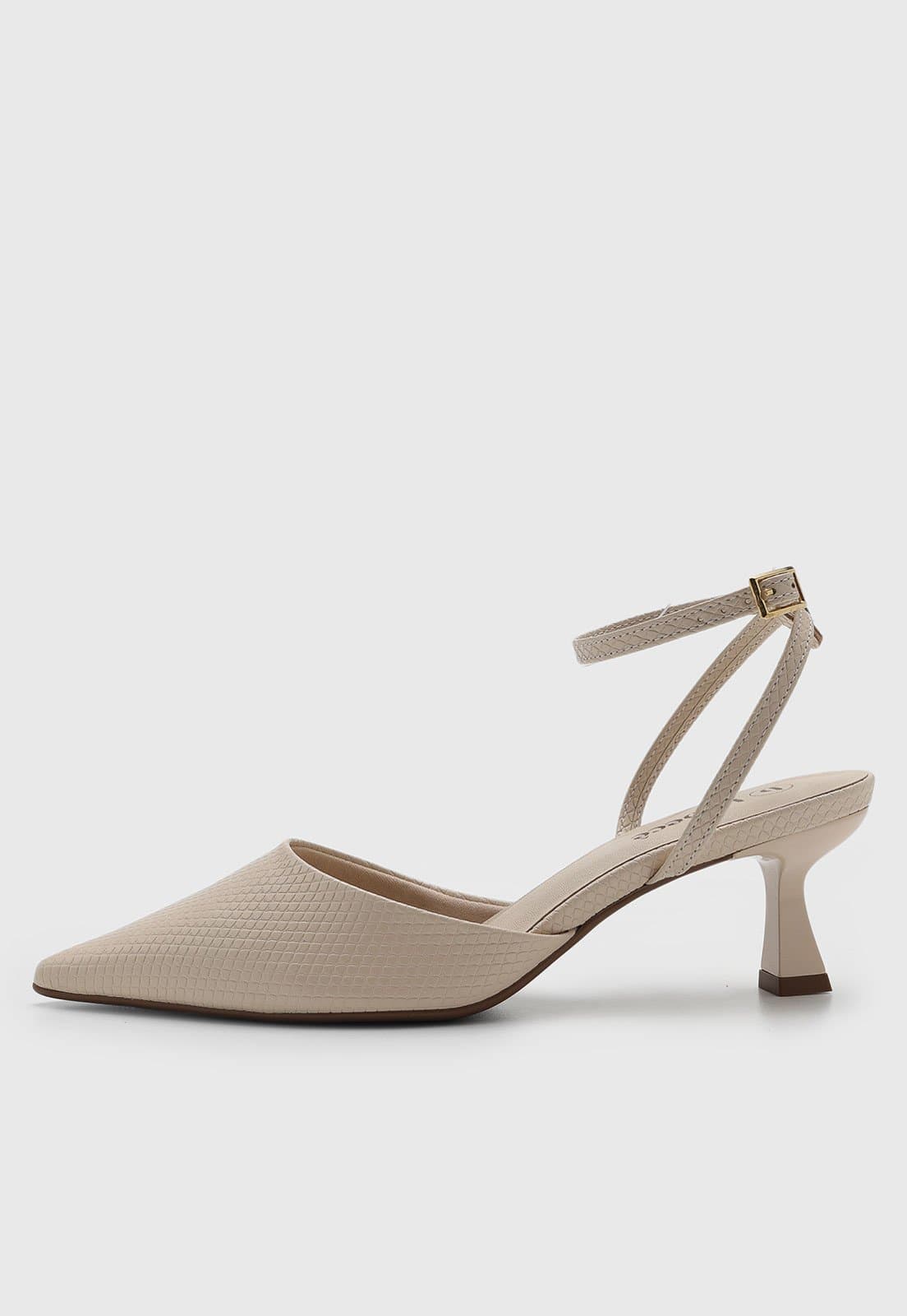 Scarpin Feminino cê Salto Médio Texturizado Bege