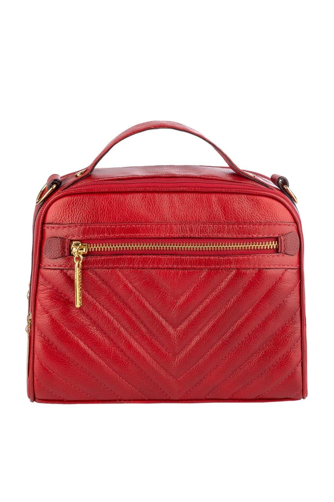 Bolsa baú pequena de couro liso Lara - Vermelho