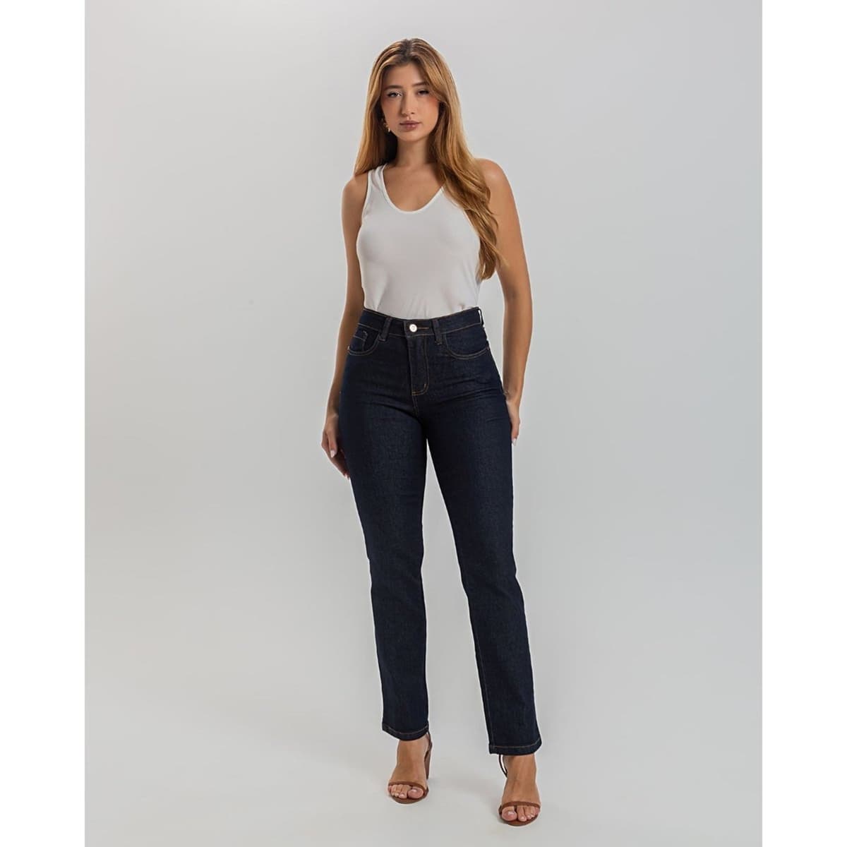 Calça Feminina Reta Denim Escuro