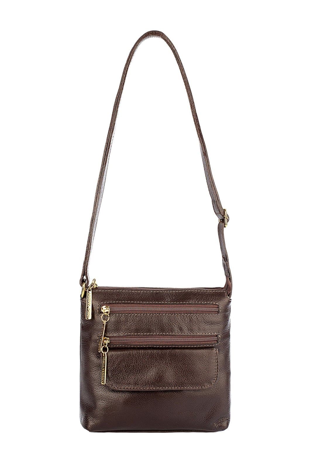 Bolsa transversal de couro liso Maura - Café