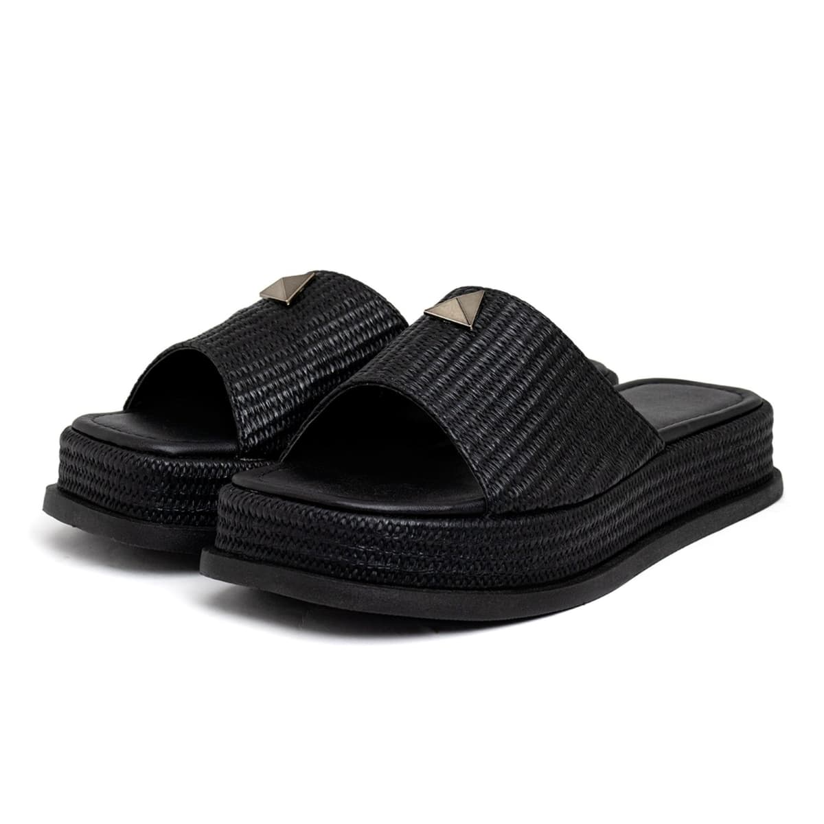 Tamanco Feminino Flatform Plataforma 23413 Rafia Preto
