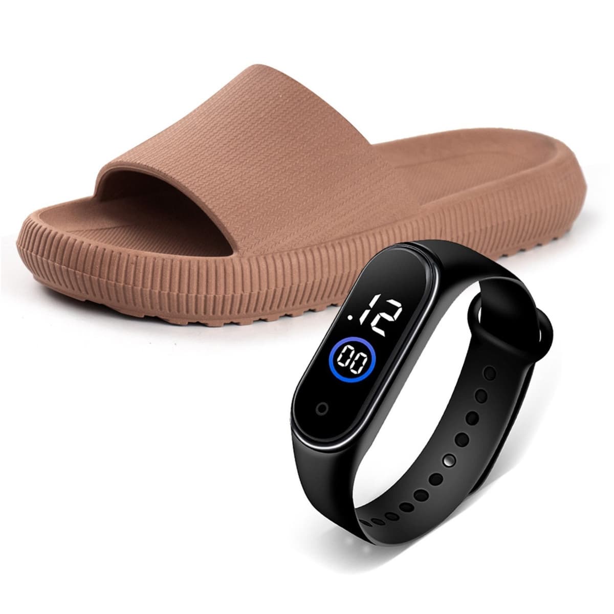 Chinelo Feminino Nuvem Slide Confortável Anatômico Macio Moderno Antiderrapante Com Relógio Marrom