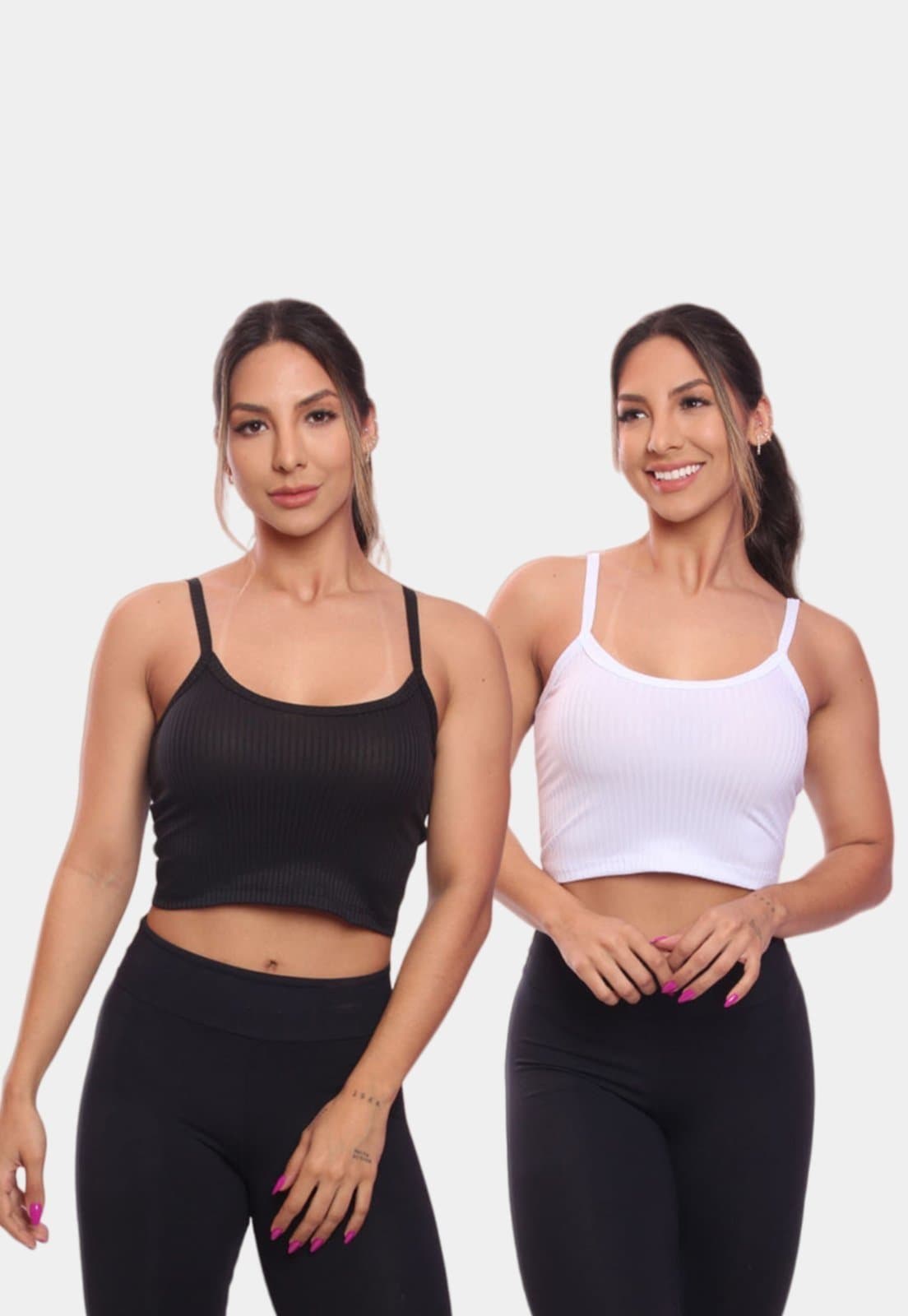 Kit 2 Top Cropped Alcinha Canelado Feminino Lisa Blusa Blusinha Básica Colorido