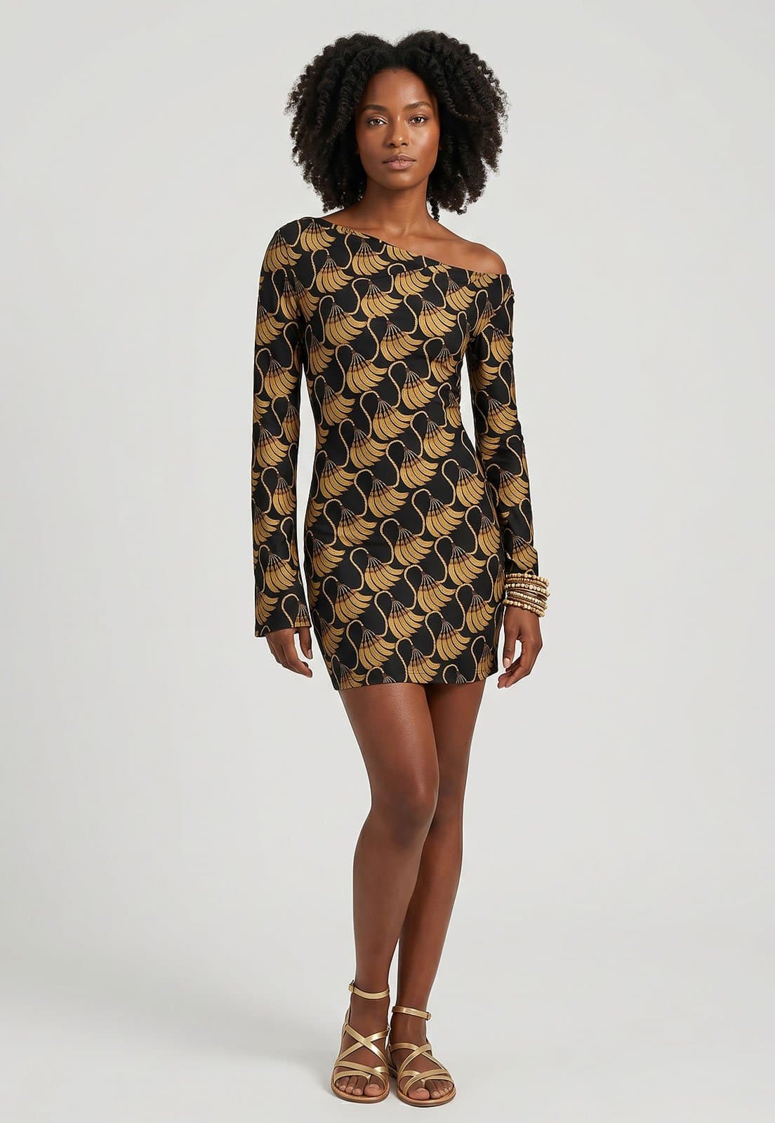 Vestido FARM Assimétrico Manga Longa Preto