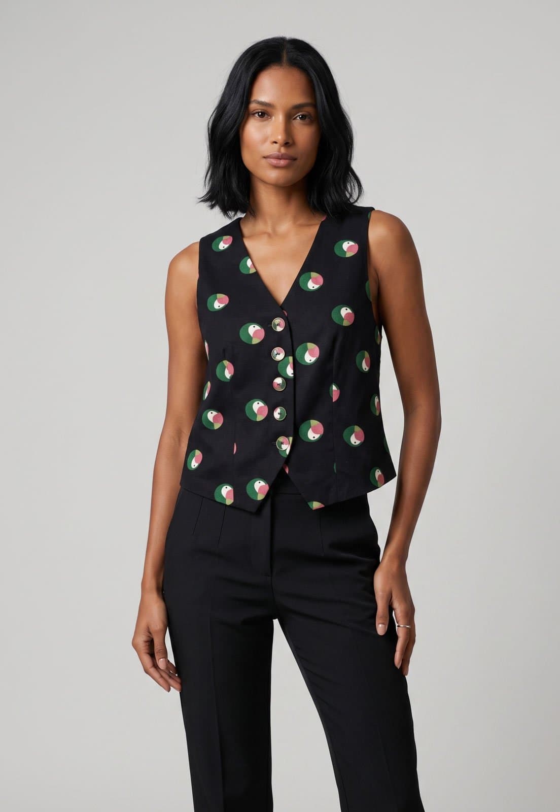 Colete Feminino FARM Cropped Poá de Ararinha Preto
