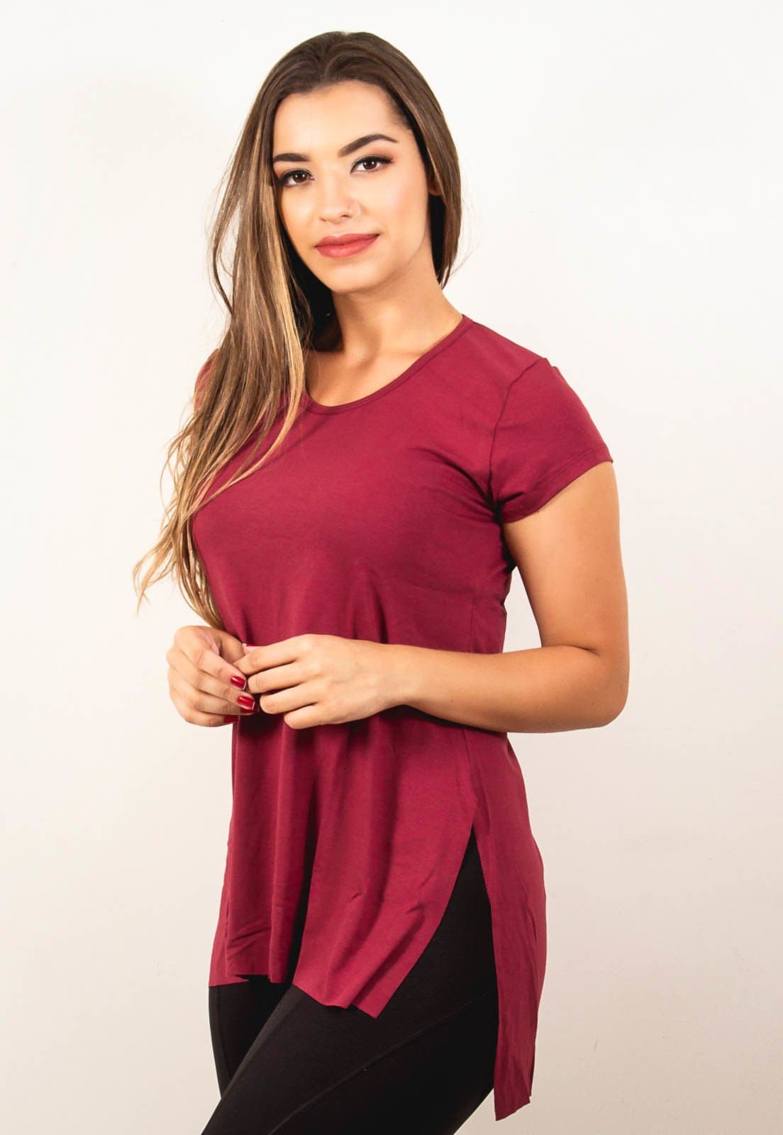 Blusa Bella Fiore Modas Fitness Longa Academia Tapa Bumbum Ju Vinho