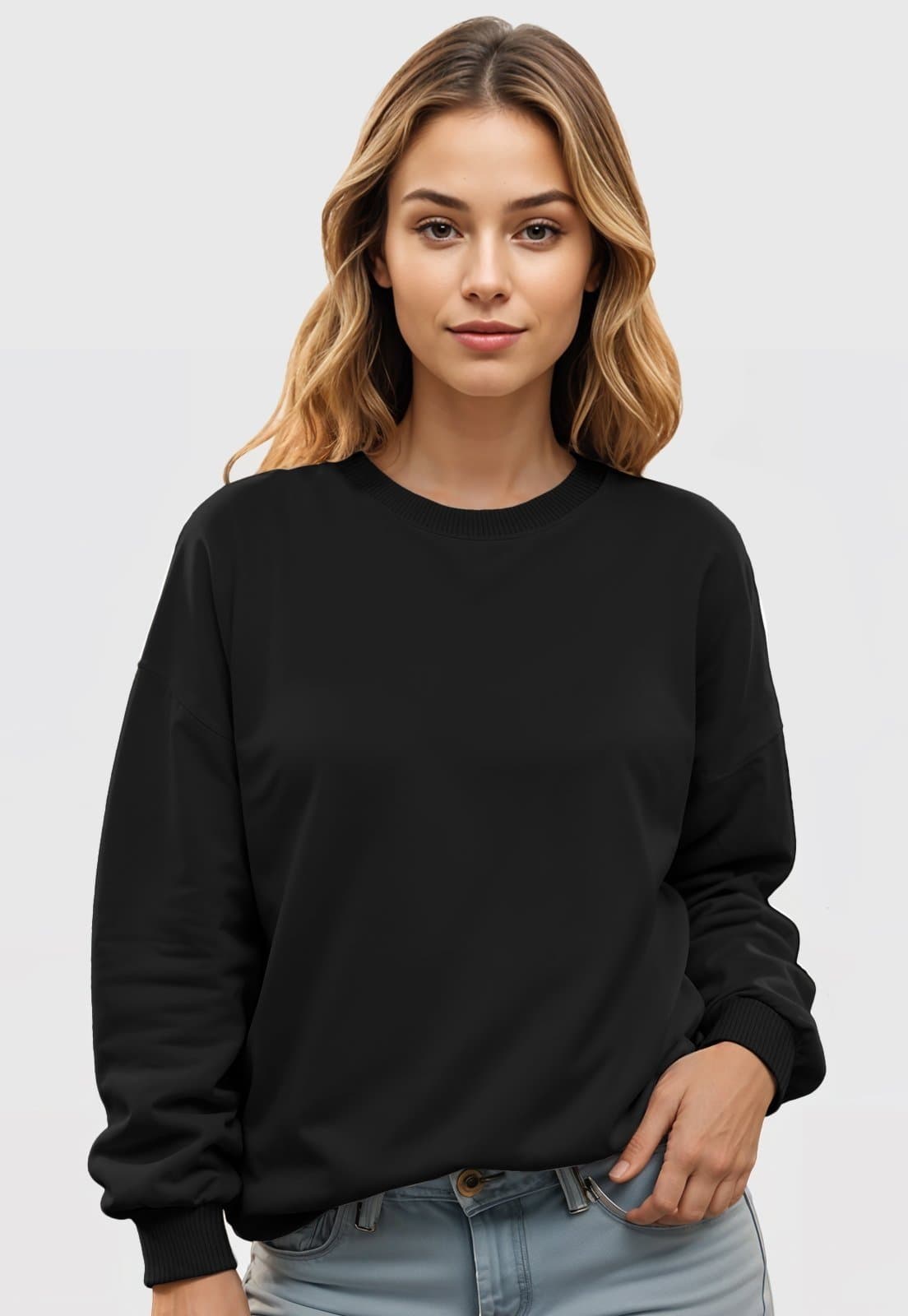 Blusa de Frio Moletom Feminino Flanelado Benellys Liso Gola Redonda Preto