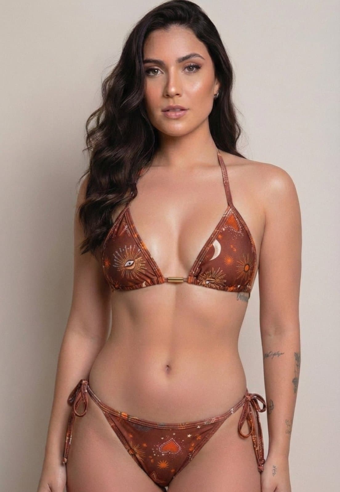 Biquíni Bella Fiore Cortininha Tanga Fio Brilhoso Estampado