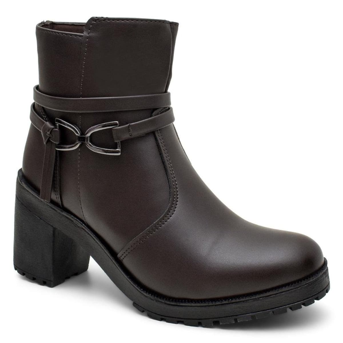 Bota Feminina Cano Curto Salto Grosso Tratorada Moda Inverno Marrom