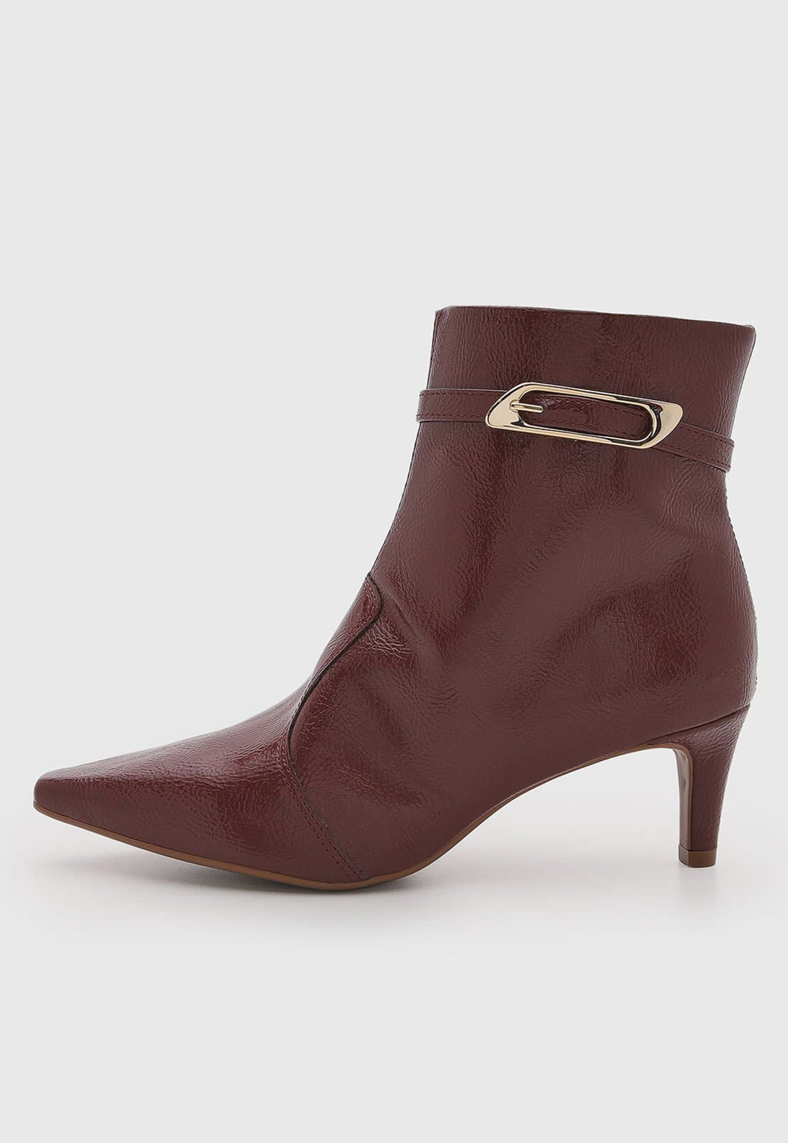 Bota Feminina cê Cano Curto Verniz Burgundy