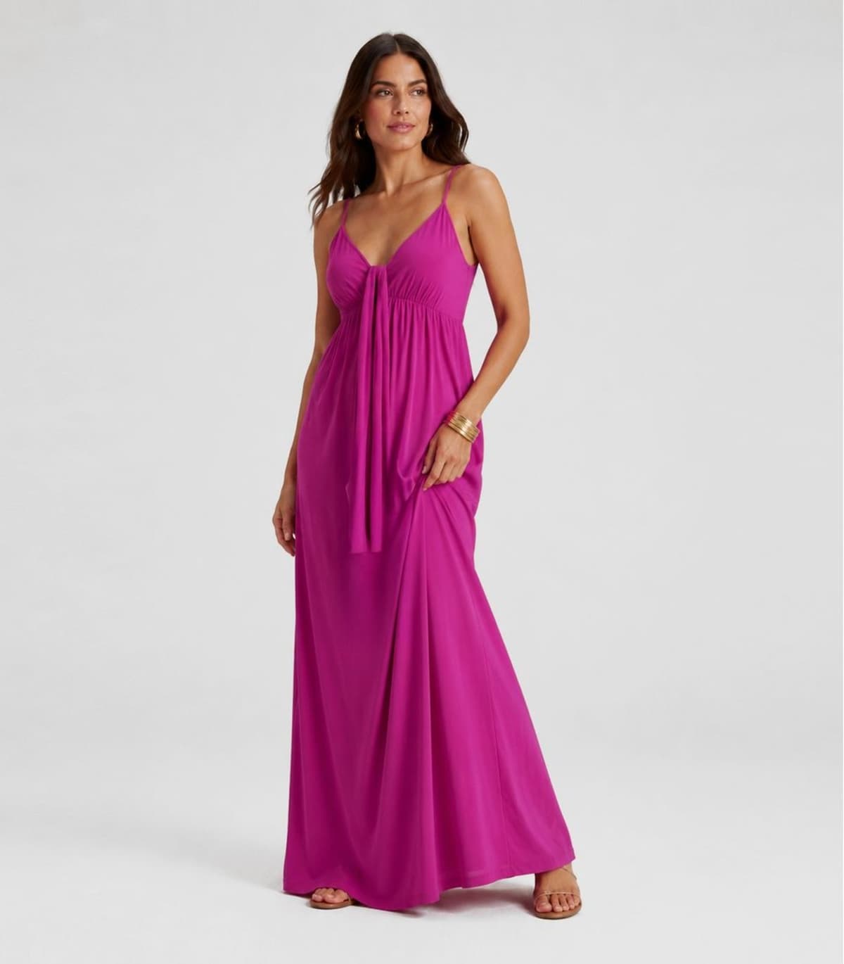 Vestido Longo Feminino De Alça Em Viscose Aishty Rosa