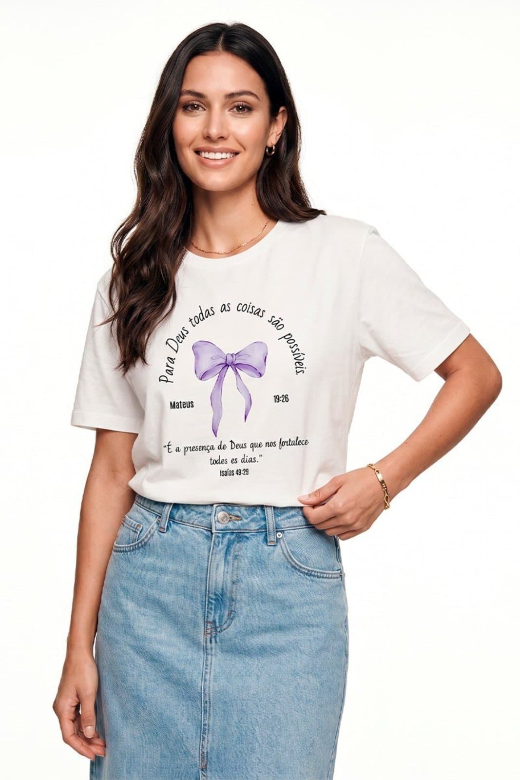 Camiseta Cianitas Branca Estampa Para Deus Todas