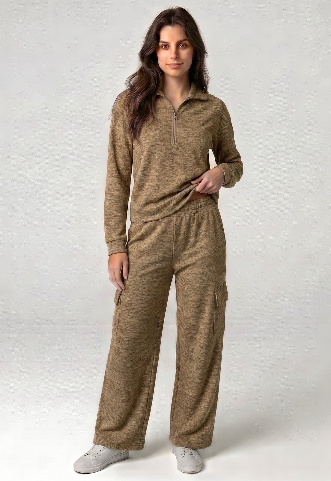 Conjunto Blusa e Calça Malha Canelada Caramelo - Caramelo