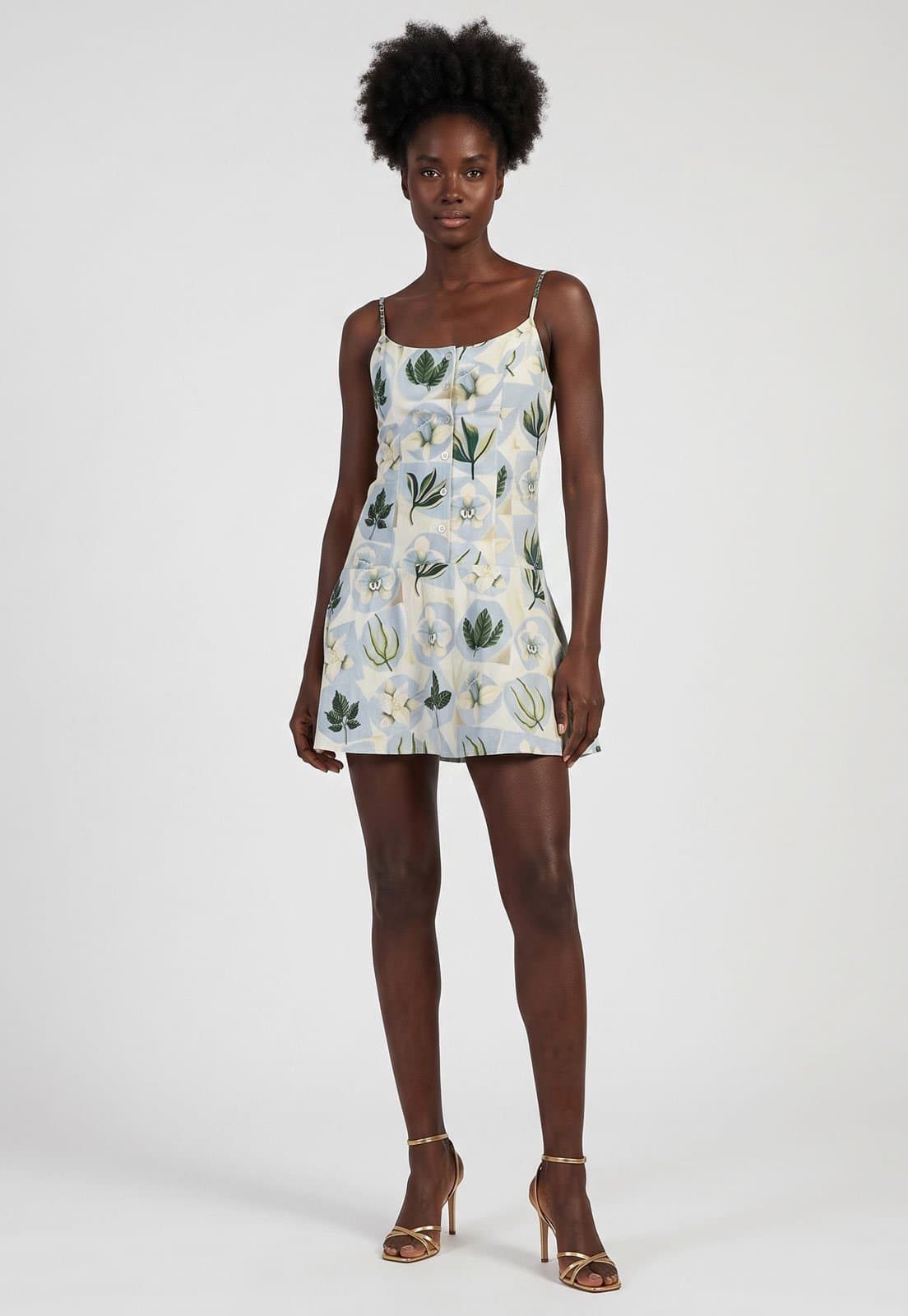 Vestido FARM Curto Alças Finas Estampado Branco