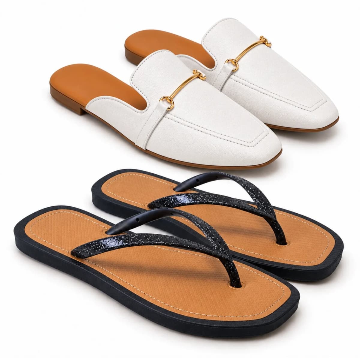 Kit Mule Feminino Casual Confortável+Chinelo De Dedo Macio Ideal Para o Dia a Dia