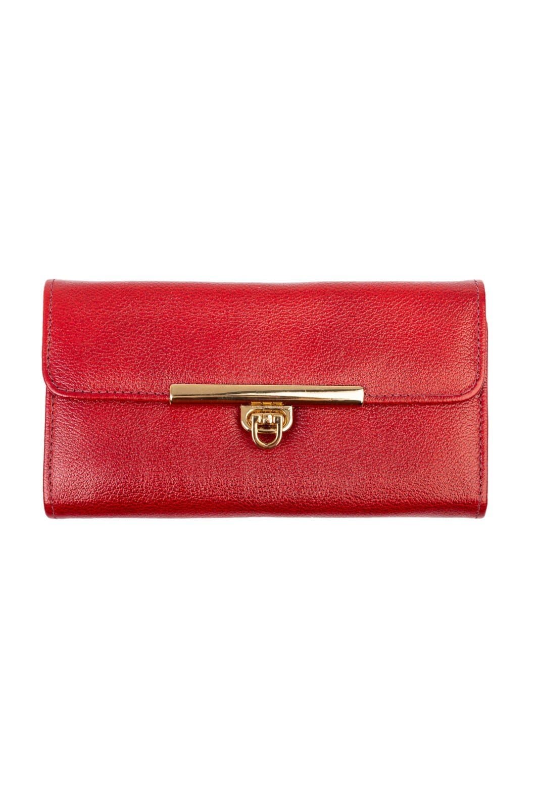 Carteira feminina de couro liso Kate 10,5x19,5cm - Vermelho
