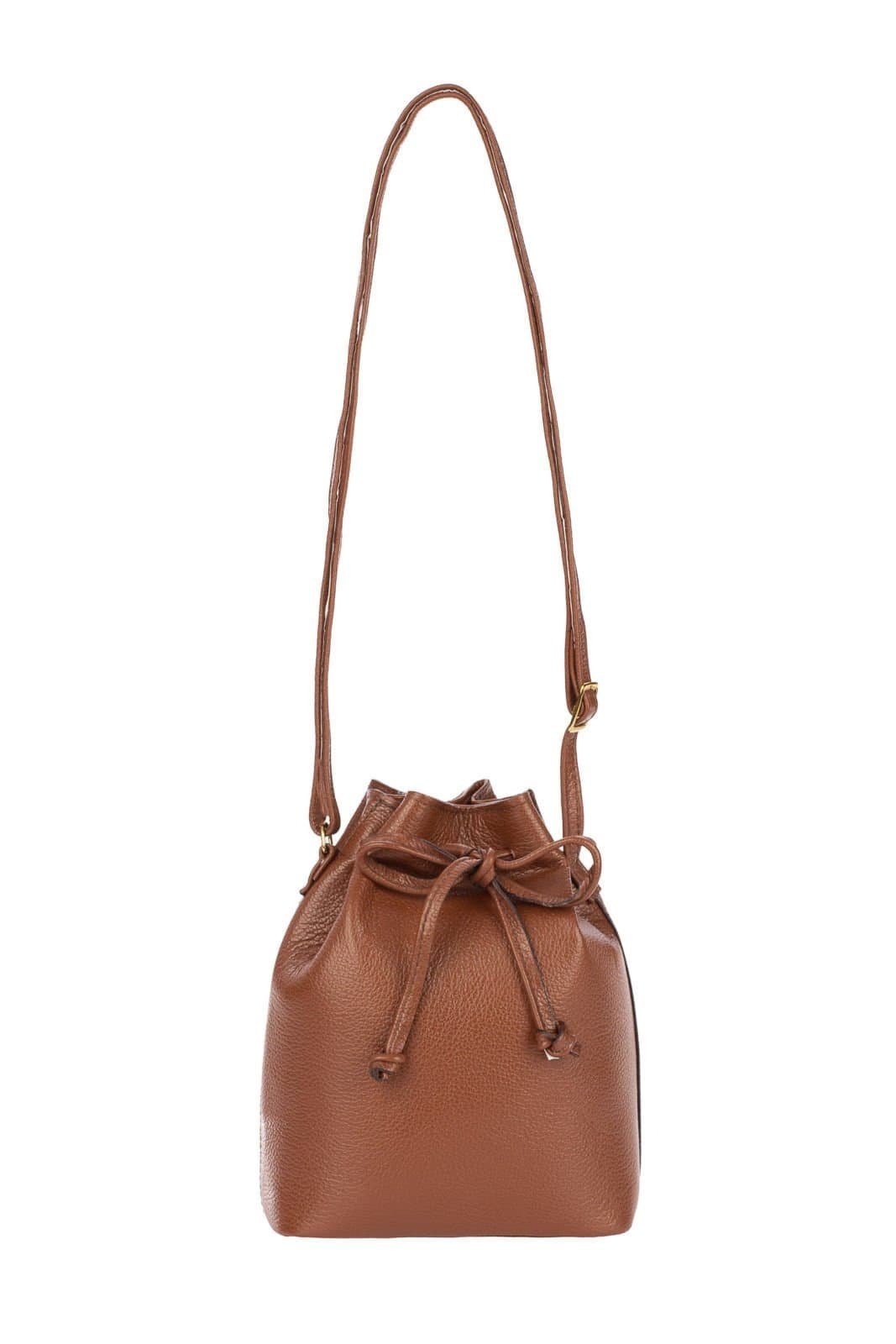 Mini bolsa saco em couro liso Nathy - Whisky